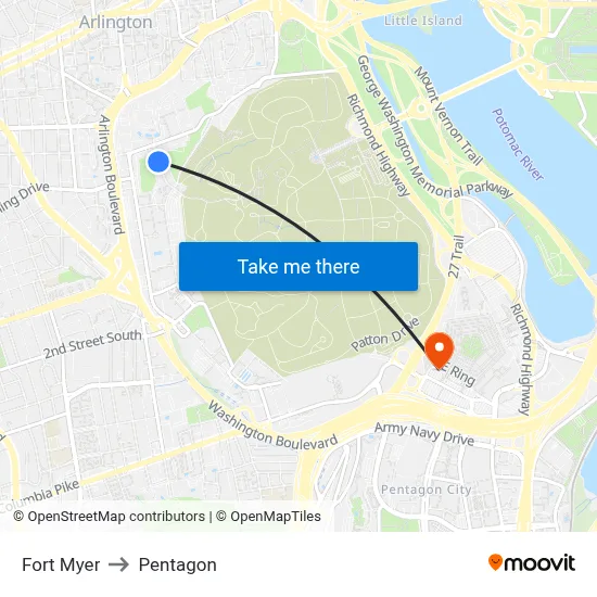 Fort Myer to Pentagon map