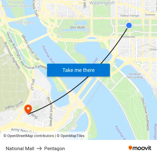 National Mall to Pentagon map