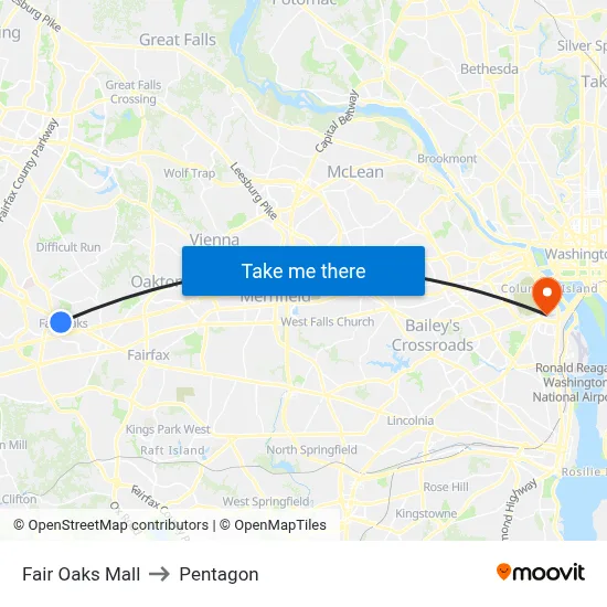 Fair Oaks Mall to Pentagon map