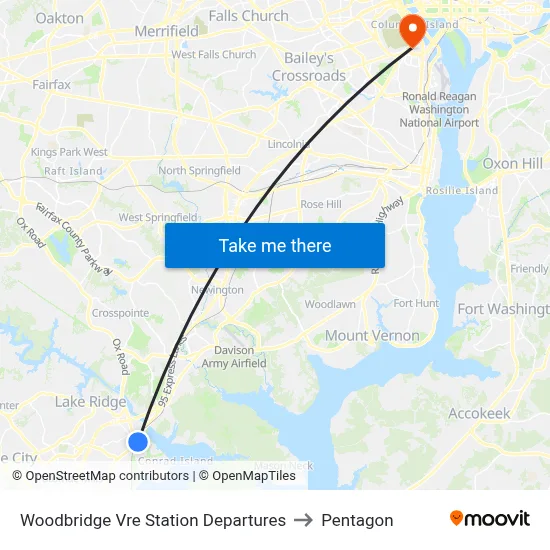 Woodbridge Vre Station Departures to Pentagon map