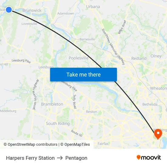 Harpers Ferry Station to Pentagon map