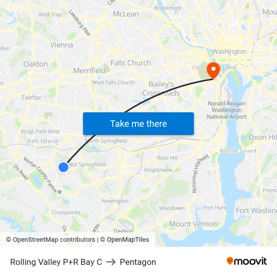 Rolling Valley P+R Bay C to Pentagon map