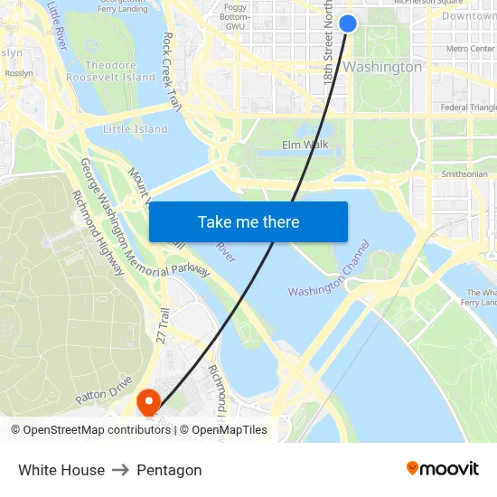 White House to Pentagon map