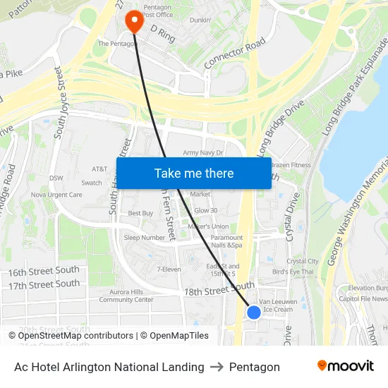 Ac Hotel Arlington National Landing to Pentagon map