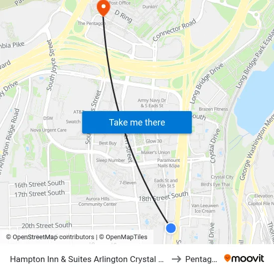 Hampton Inn & Suites Arlington Crystal City to Pentagon map