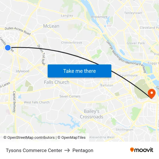 Tysons Commerce Center, 8219 Leesburg Pike to Pentagon map