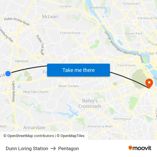 Dunn Loring Station to Pentagon map