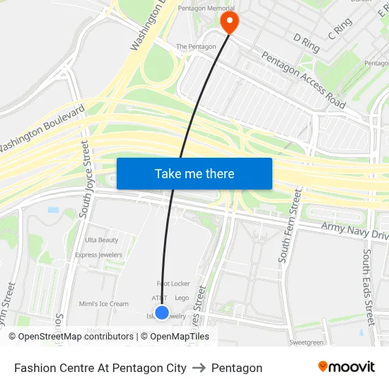 Fashion Centre At Pentagon City to Pentagon map