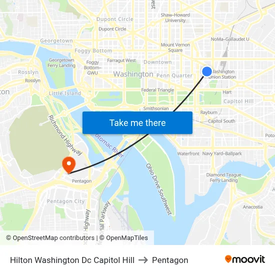 Hilton Washington Dc Capitol Hill to Pentagon map