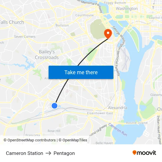 Cameron Station to Pentagon map