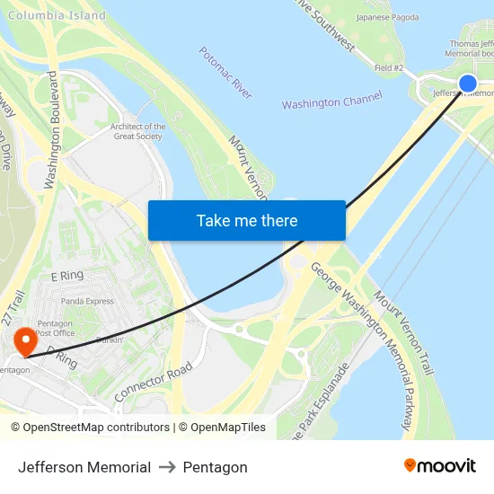 Jefferson Memorial to Pentagon map