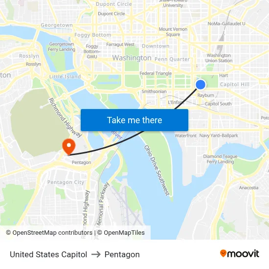 United States Capitol to Pentagon map