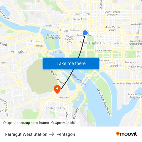 Farragut West Station to Pentagon map