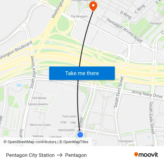 Pentagon City Station to Pentagon map