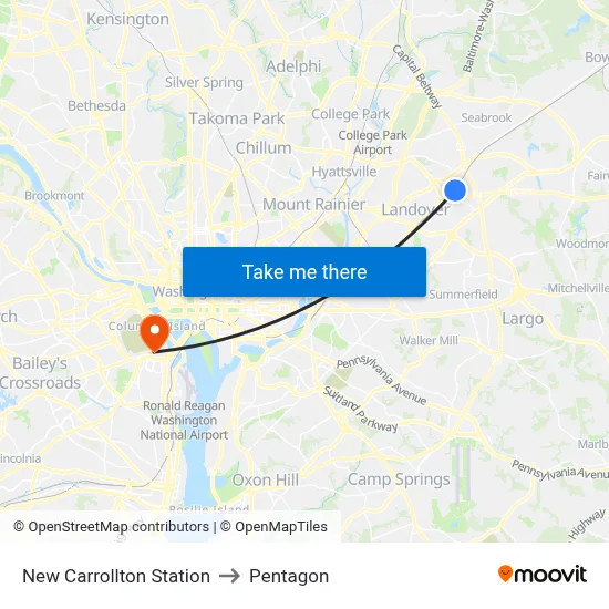 New Carrollton Station to Pentagon map