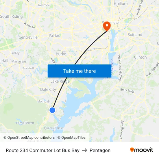 Route 234 Commuter Lot Bus Bay to Pentagon map