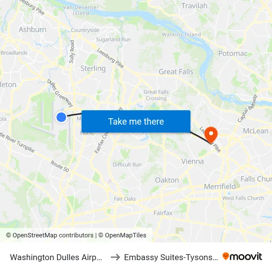 Washington Dulles Airport (IAD) to Embassy Suites-Tysons Corner map