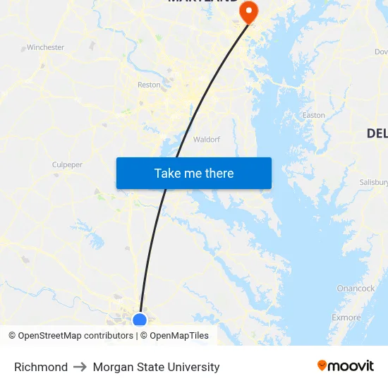 Richmond to Morgan State University map