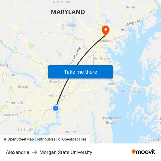 Alexandria to Morgan State University map
