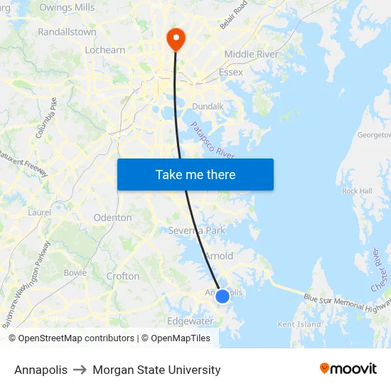 Annapolis to Morgan State University map