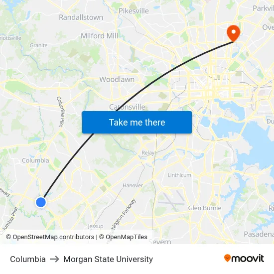 Columbia to Morgan State University map