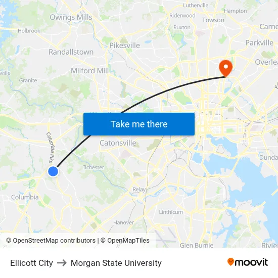 Ellicott City to Morgan State University map