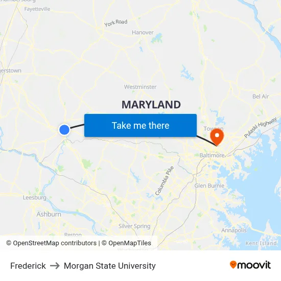 Frederick to Morgan State University map