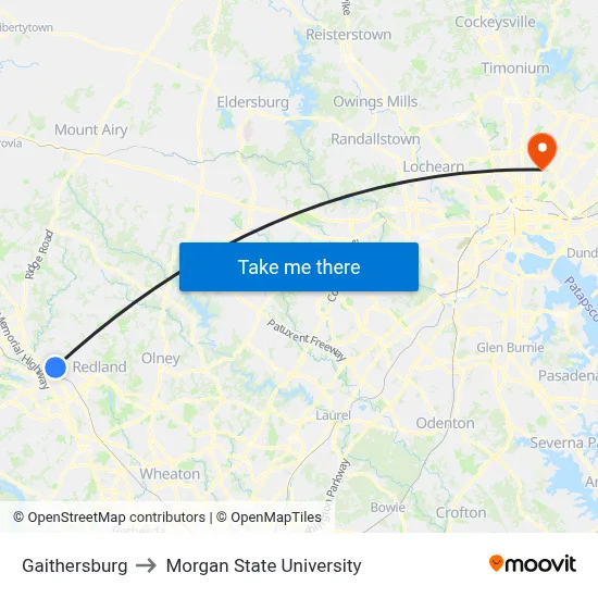 Gaithersburg to Morgan State University map