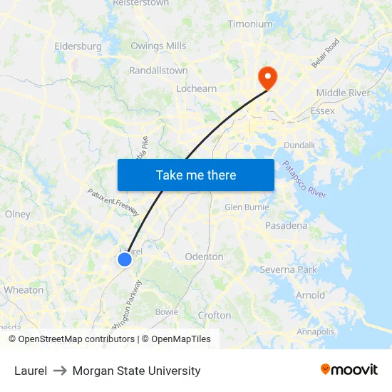 Laurel to Morgan State University map
