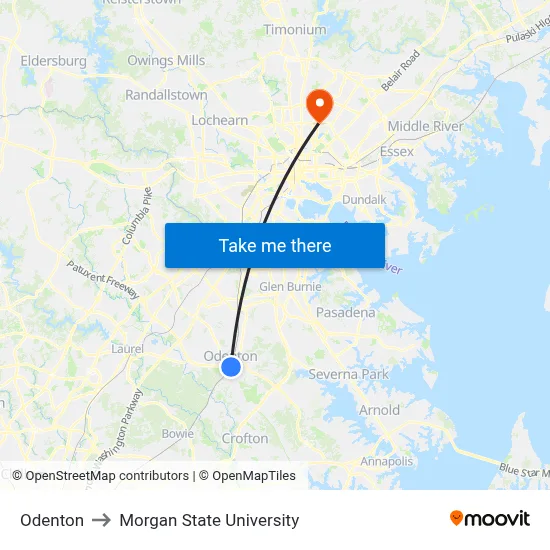 Odenton to Morgan State University map