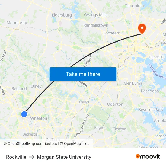 Rockville to Morgan State University map