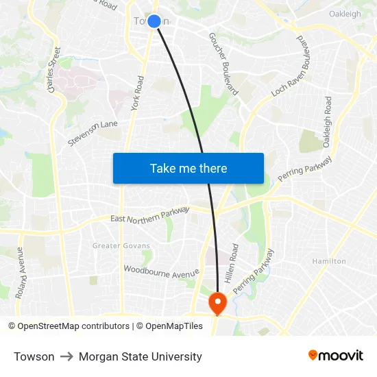 Towson to Morgan State University map