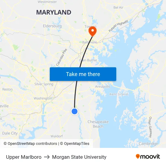 Upper Marlboro to Morgan State University map