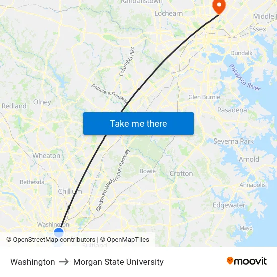 Washington to Morgan State University map