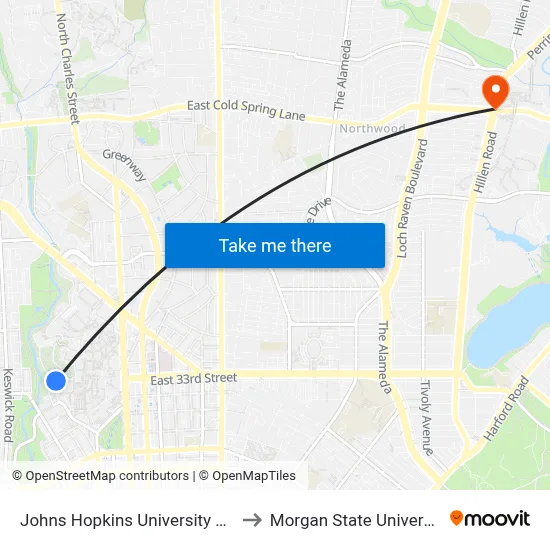 Johns Hopkins University Olin to Morgan State University map