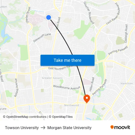 Towson University to Morgan State University map