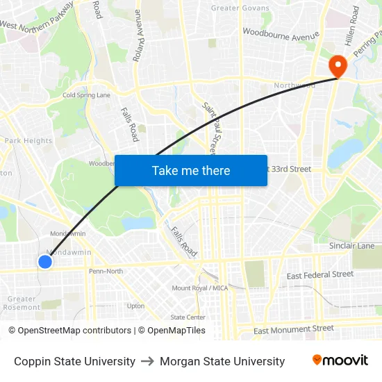 Coppin State University to Morgan State University map
