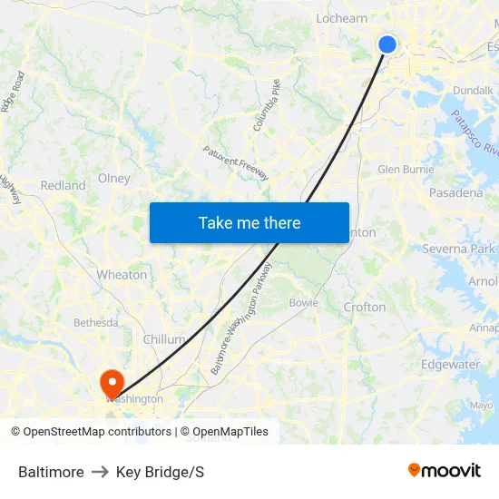 Baltimore to Key Bridge/S map