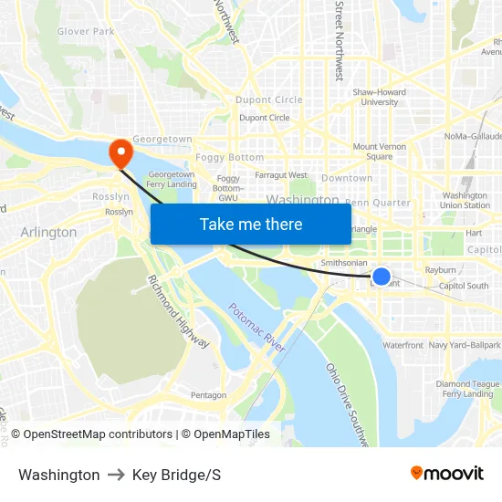 Washington to Key Bridge/S map