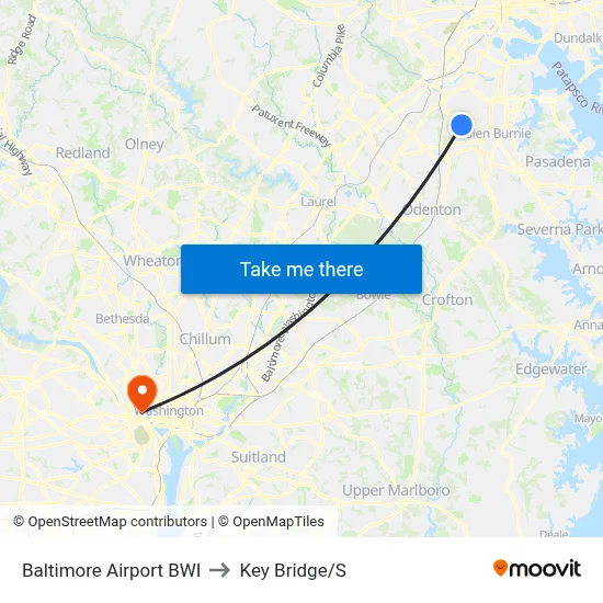 Baltimore Airport BWI to Key Bridge/S map