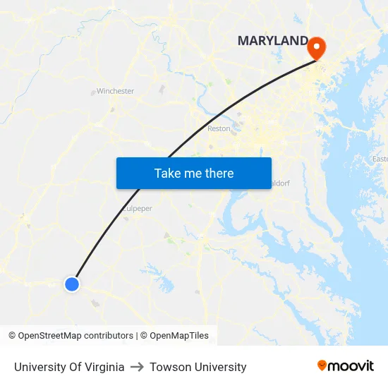 University Of Virginia to Towson University map