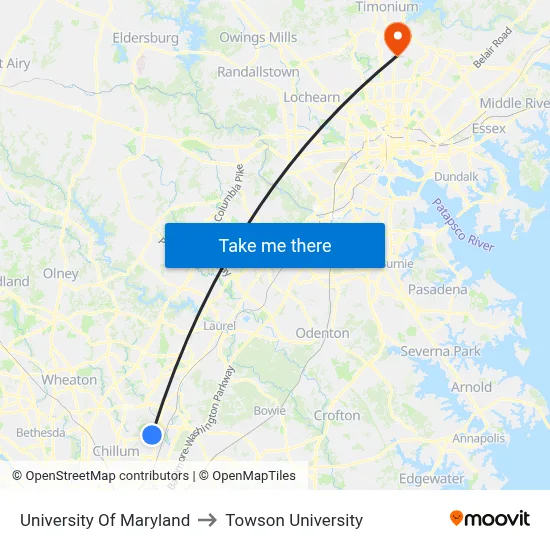 University Of Maryland to Towson University map
