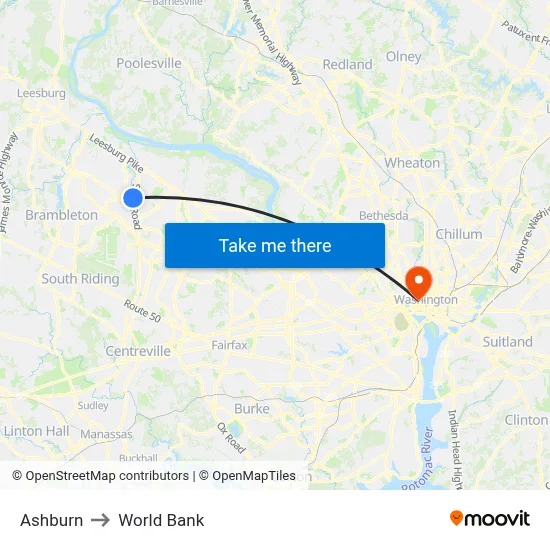 Ashburn to World Bank map