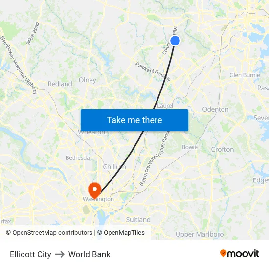 Ellicott City to World Bank map