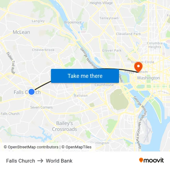 Falls Church to World Bank map
