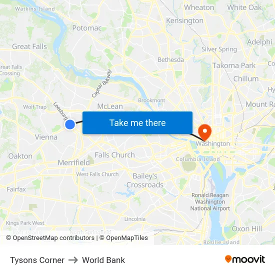 Tysons Corner to World Bank map