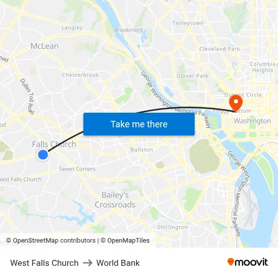 West Falls Church to World Bank map