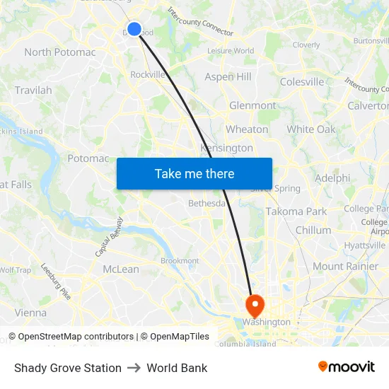 Shady Grove Station to World Bank map