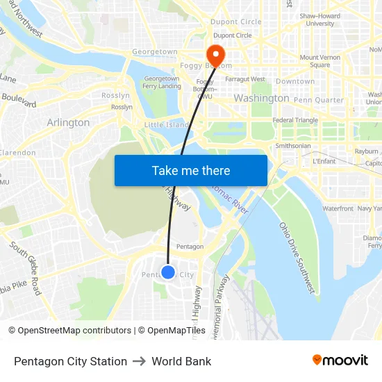Pentagon City Station to World Bank map