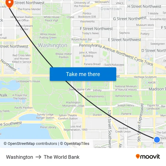 Washington to The World Bank map